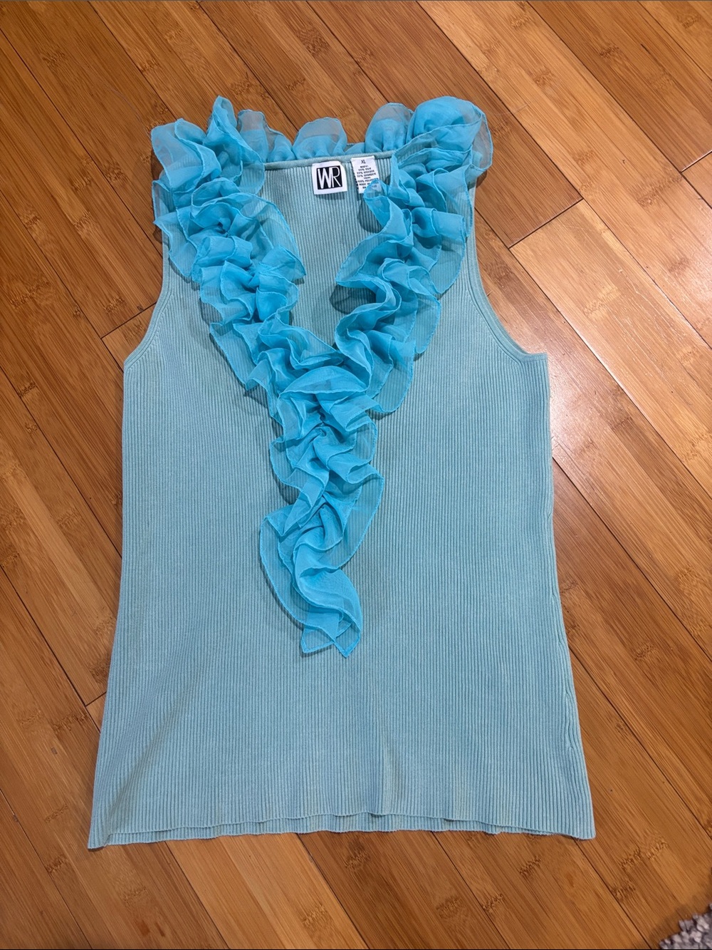 Aqua Ruffle V-Neck Sleeveless Tank